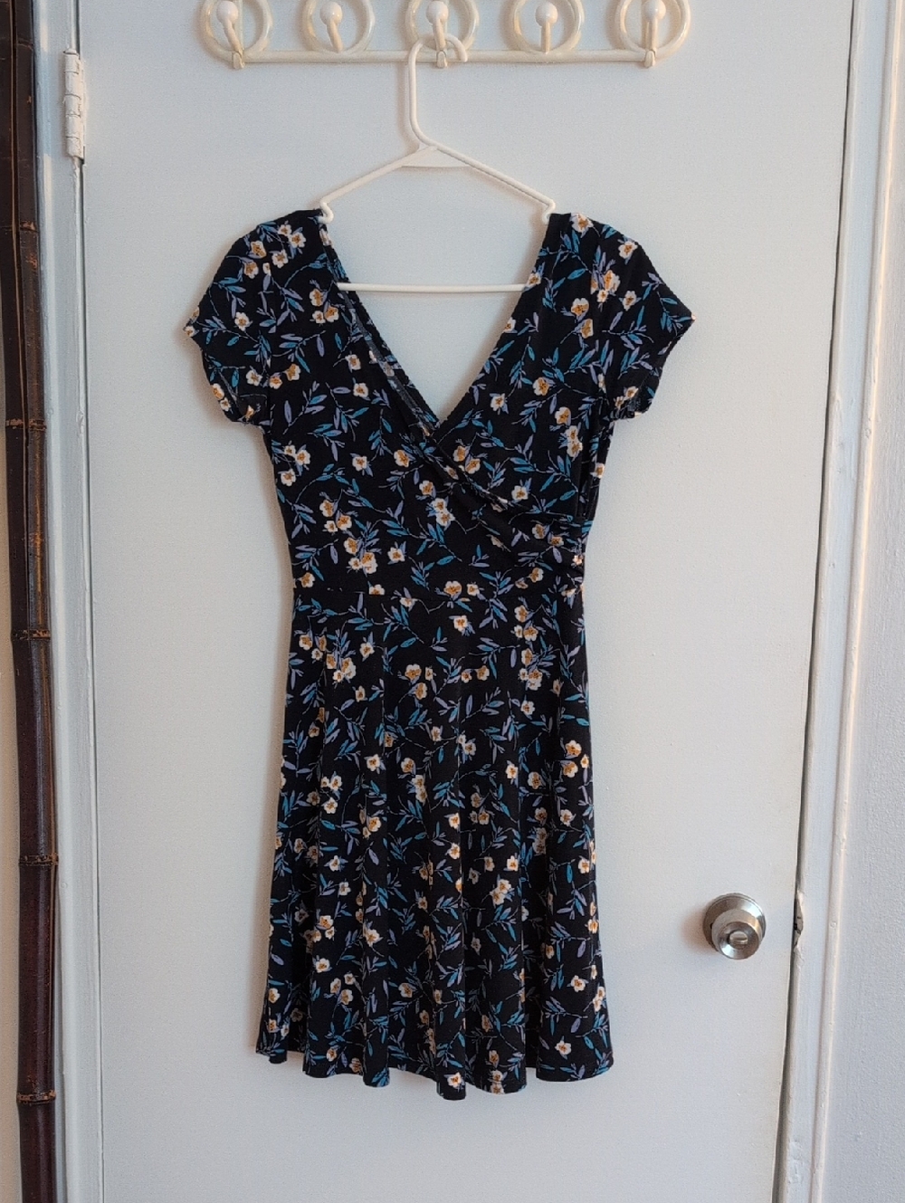 Kaileigh Navy Blue Floral Mini Dress with Blue and Cream Accents Size S